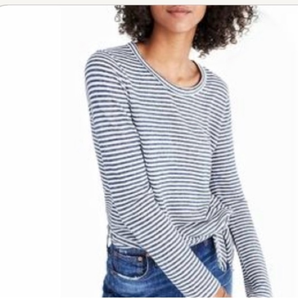 Madewell Size XS Soundcheck Side Tie Tee in Stripe Long Sleeve Linen Blue White